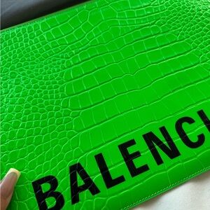 Balenciaga Neon Green Croc-Embossed Clutch